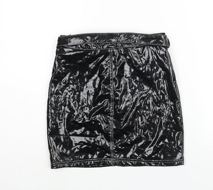 Missguided Womens Black Polyester Mini Skirt Size 6 Zip - Belted