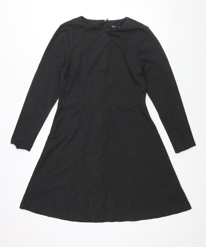 Marks and Spencer Womens Grey Viscose A-Line Size 12 Round Neck Zip