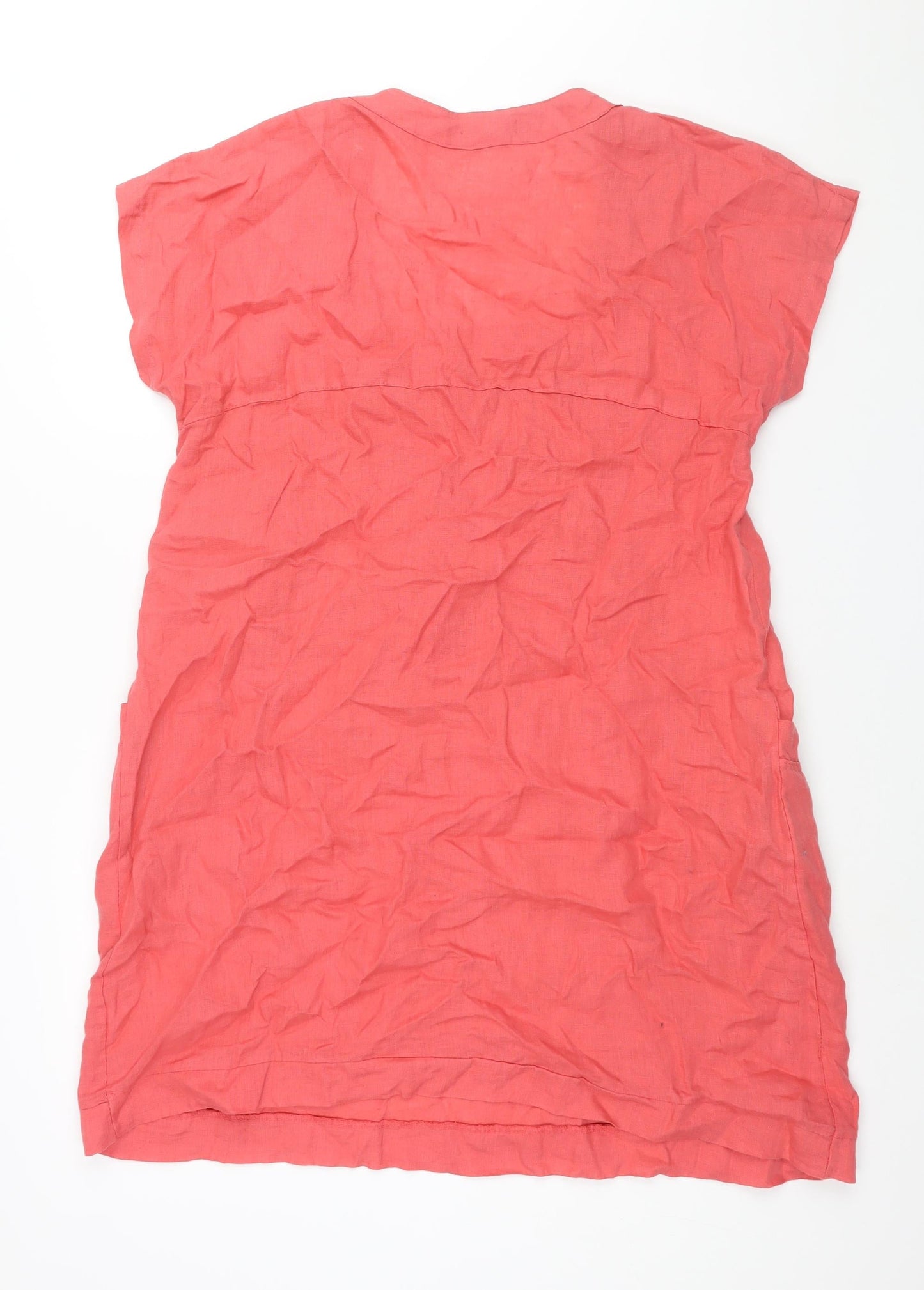 Carina Ricci Womens Pink Linen A-Line Size L Square Neck Pullover