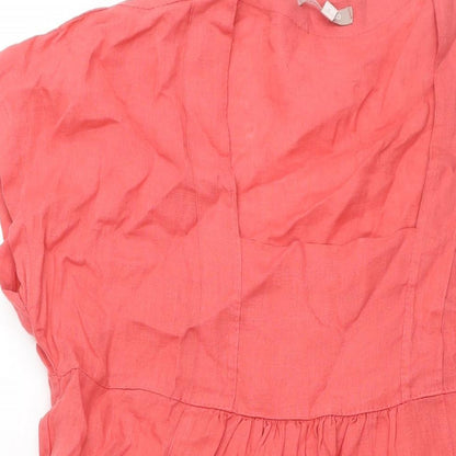 Carina Ricci Womens Pink Linen A-Line Size L Square Neck Pullover