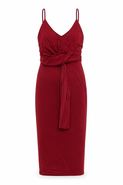 PRETTYLITTLETHING Womens Red Polyester Pencil Dress Size 8 V-Neck Pullover