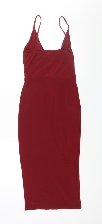PRETTYLITTLETHING Womens Red Polyester Pencil Dress Size 8 V-Neck Pullover