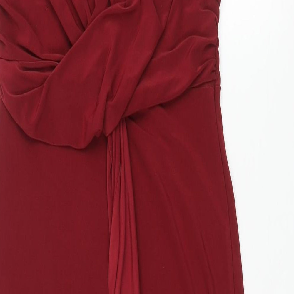 PRETTYLITTLETHING Womens Red Polyester Pencil Dress Size 8 V-Neck Pullover