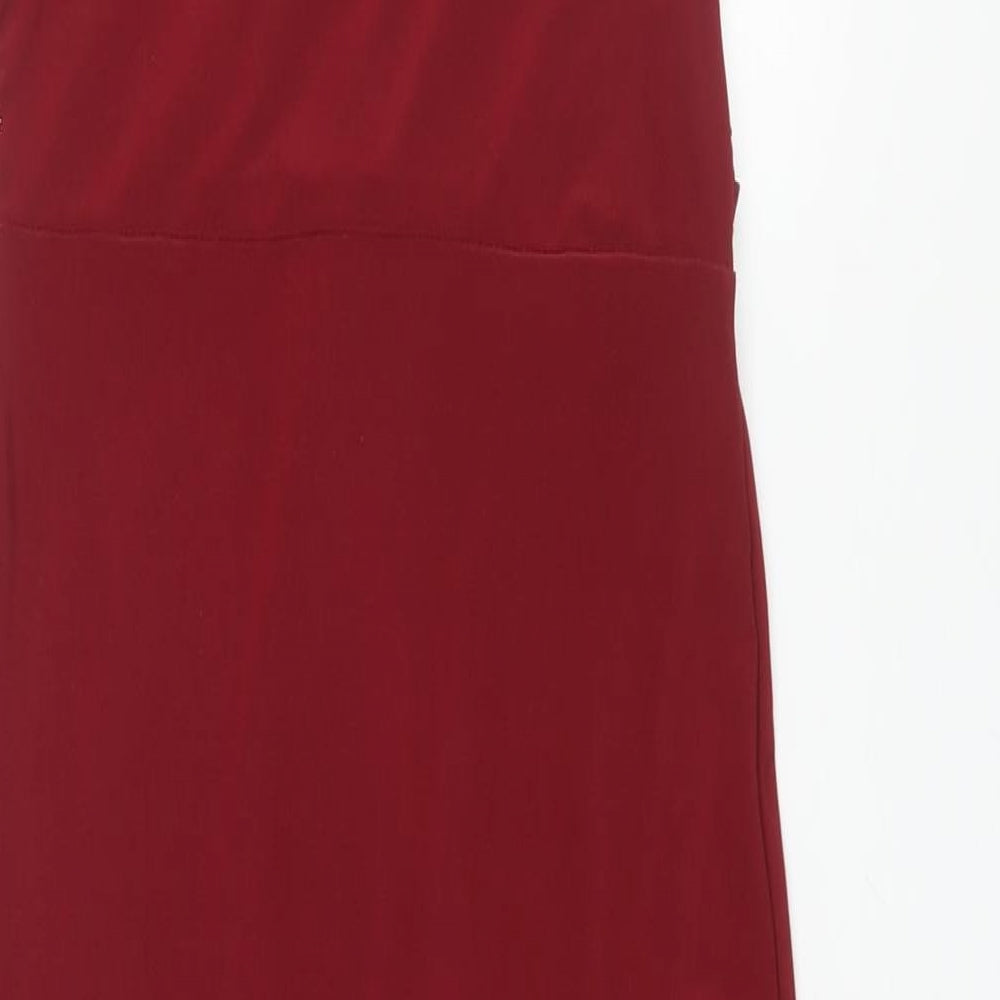 PRETTYLITTLETHING Womens Red Polyester Pencil Dress Size 8 V-Neck Pullover