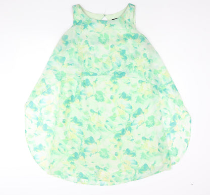 S.L. Fashions Womens Green Geometric Polyester A-Line Size 6 Round Neck Button