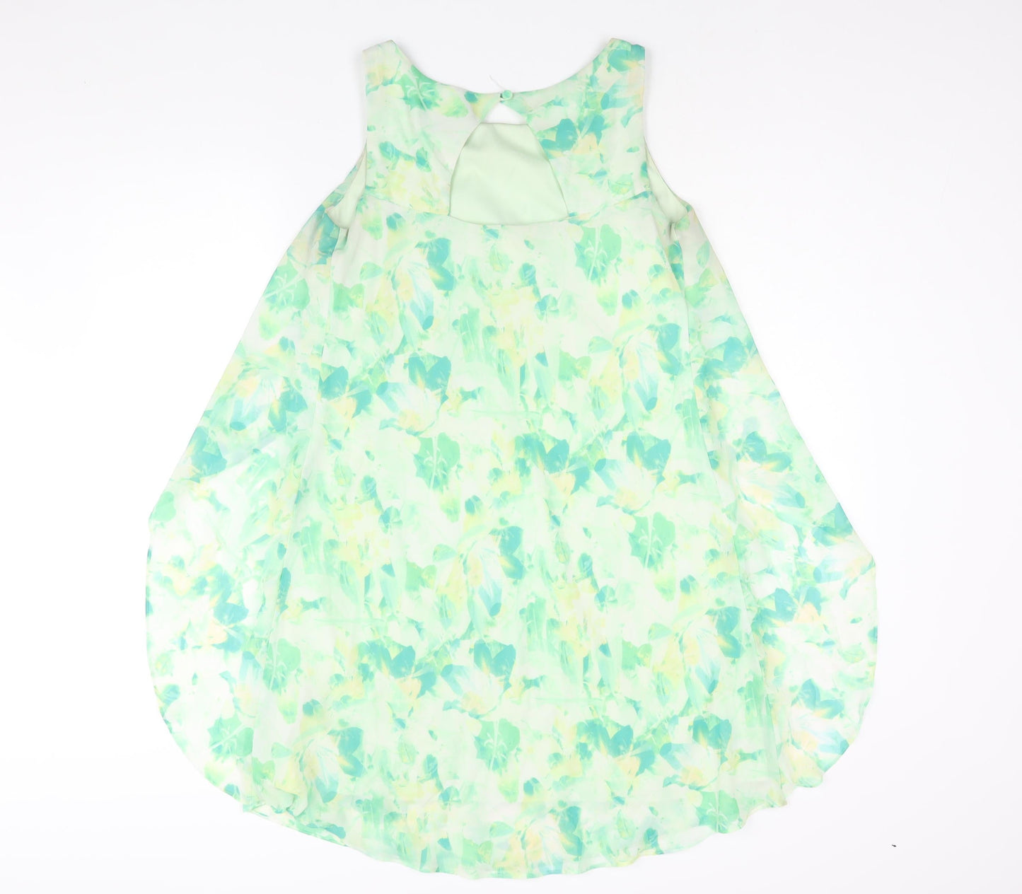 S.L. Fashions Womens Green Geometric Polyester A-Line Size 6 Round Neck Button