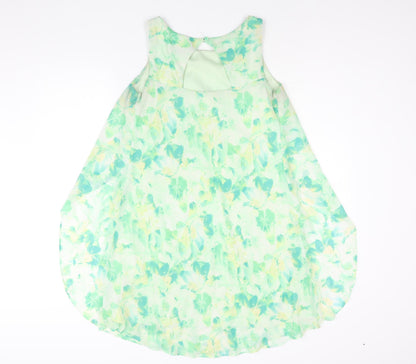 S.L. Fashions Womens Green Geometric Polyester A-Line Size 6 Round Neck Button