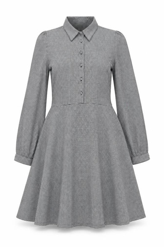 NEXT Womens Black Check Polyester A-Line Size 12 Collared Button