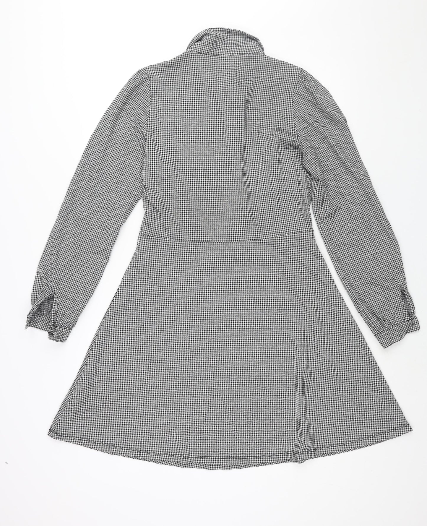 NEXT Womens Black Check Polyester A-Line Size 12 Collared Button