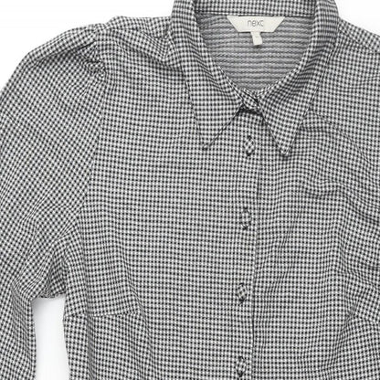 NEXT Womens Black Check Polyester A-Line Size 12 Collared Button