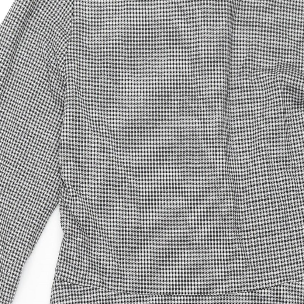 NEXT Womens Black Check Polyester A-Line Size 12 Collared Button