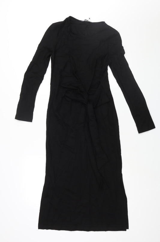 Marks and Spencer Womens Black Modal Sheath Size 6 Round Neck Pullover - Knot Detail