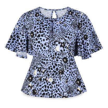 Oasis Womens Blue Geometric Polyester Basic Blouse Size S Round Neck - Peplum