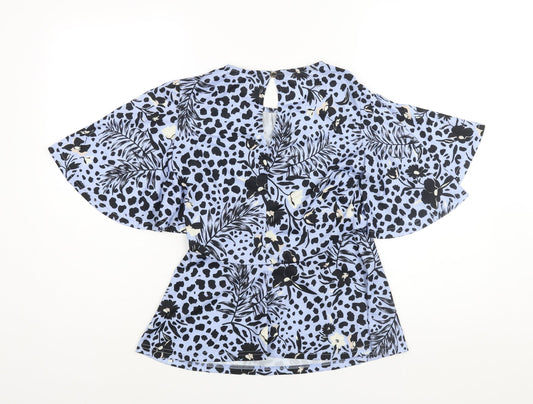 Oasis Womens Blue Geometric Polyester Basic Blouse Size S Round Neck - Peplum