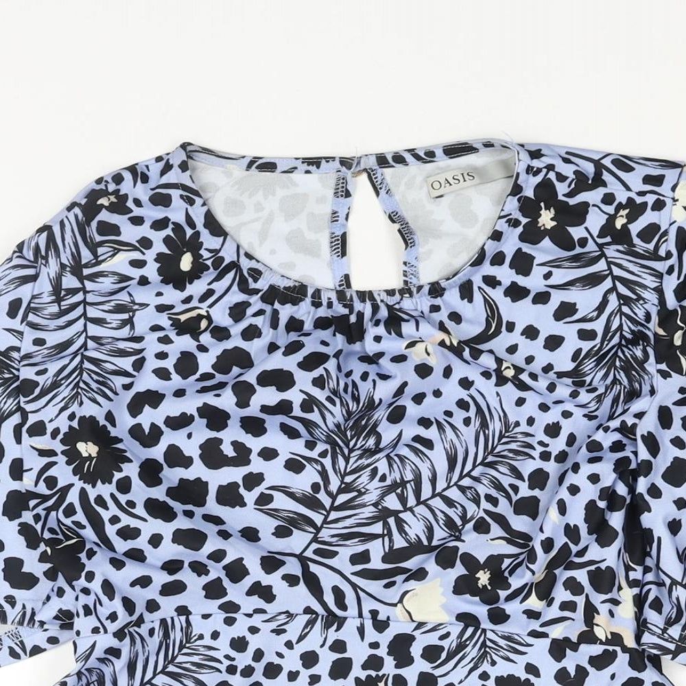 Oasis Womens Blue Geometric Polyester Basic Blouse Size S Round Neck - Peplum