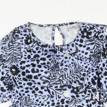 Oasis Womens Blue Geometric Polyester Basic Blouse Size S Round Neck - Peplum