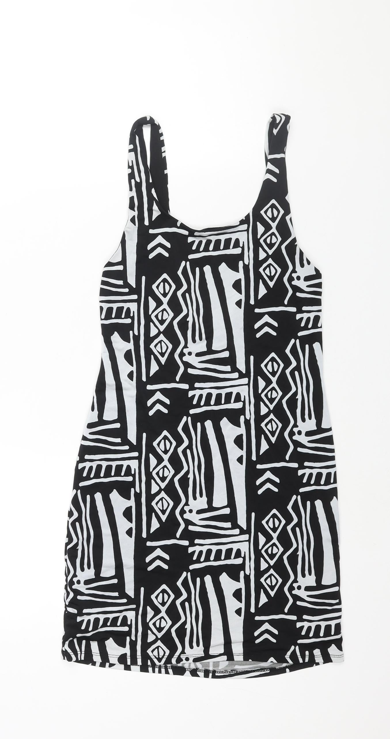 Silence + Noise Womens Black Geometric Polyester Mini Size S Scoop Neck Pullover