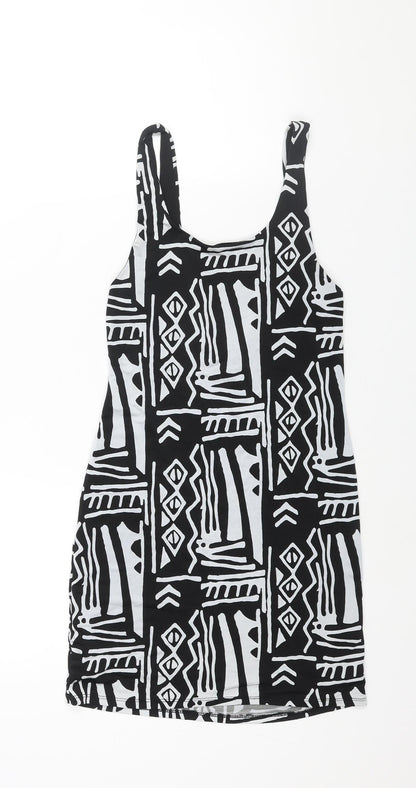 Silence + Noise Womens Black Geometric Polyester Mini Size S Scoop Neck Pullover