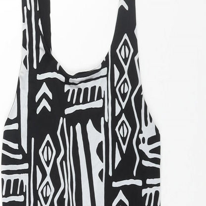 Silence + Noise Womens Black Geometric Polyester Mini Size S Scoop Neck Pullover