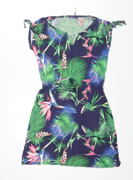 Mexx Womens Multicoloured Geometric Viscose Shift Size M V-Neck Pullover - Drawstring Detail