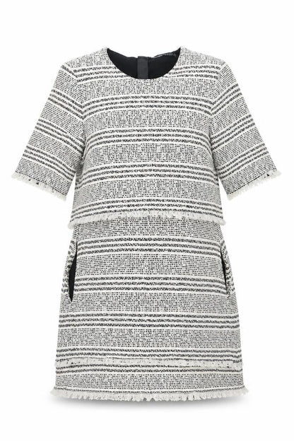 Zara Womens White Geometric Polyester Shift Size M Round Neck Zip - Raw Edge