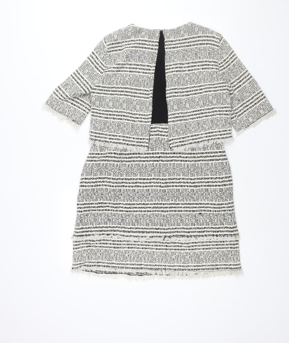 Zara Womens White Geometric Polyester Shift Size M Round Neck Zip - Raw Edge