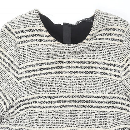 Zara Womens White Geometric Polyester Shift Size M Round Neck Zip - Raw Edge