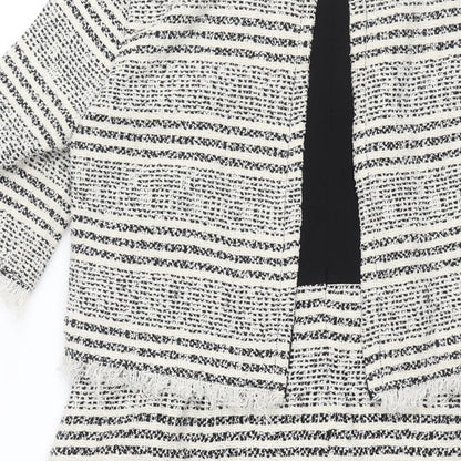 Zara Womens White Geometric Polyester Shift Size M Round Neck Zip - Raw Edge