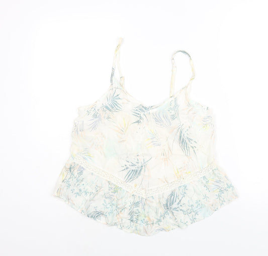 Indigo Womens Ivory Geometric Viscose Camisole Blouse Size 12 Sweetheart - Peplum Lace Trim Plant Print