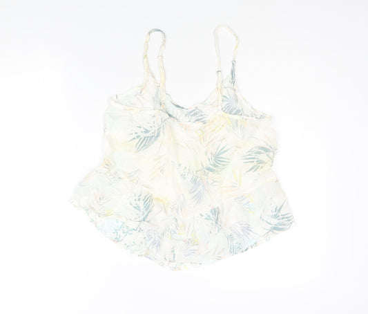 Indigo Womens Ivory Geometric Viscose Camisole Blouse Size 12 Sweetheart - Peplum Lace Trim Plant Print