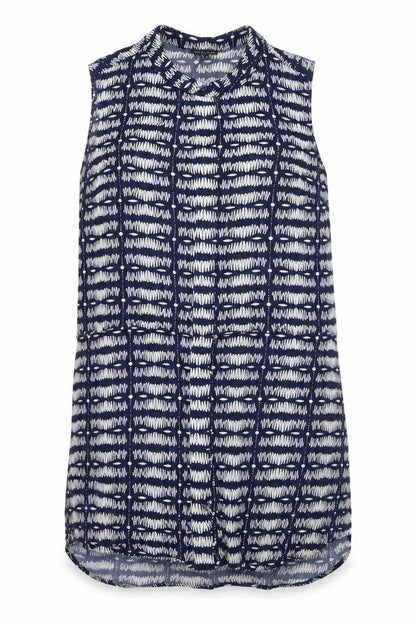 Warehouse Womens Blue Geometric Viscose Shift Size 14 Round Neck Button
