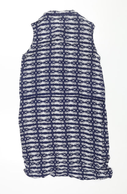 Warehouse Womens Blue Geometric Viscose Shift Size 14 Round Neck Button