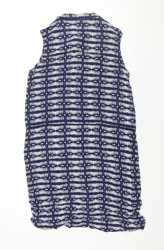 Warehouse Womens Blue Geometric Viscose Shift Size 14 Round Neck Button