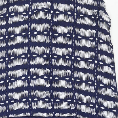 Warehouse Womens Blue Geometric Viscose Shift Size 14 Round Neck Button