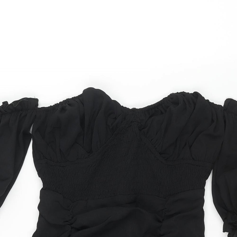 In the Style Womens Black Polyester Mini Size 4 Off the Shoulder Zip - Rouched