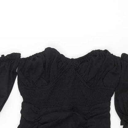 In the Style Womens Black Polyester Mini Size 4 Off the Shoulder Zip - Rouched