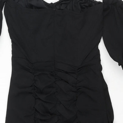 In the Style Womens Black Polyester Mini Size 4 Off the Shoulder Zip - Rouched