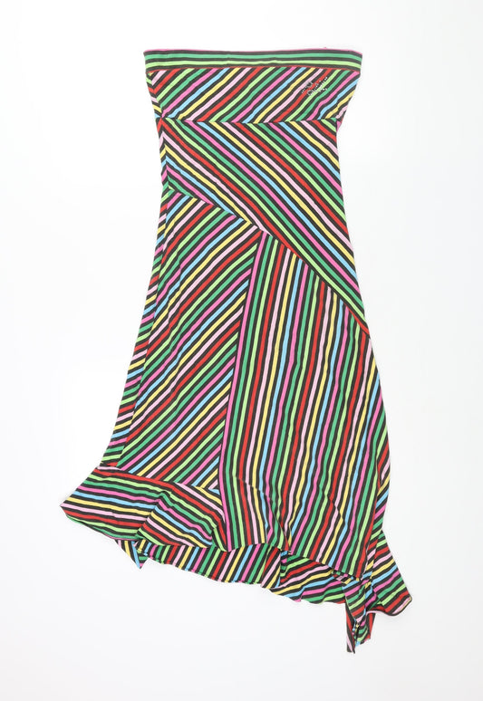 Pepe Jeans Womens Multicoloured Striped Cotton Shift Size M Square Neck Pullover - Rhinestone Detail