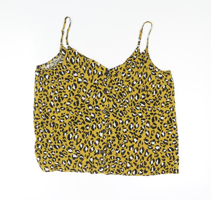 Warehouse Womens Yellow Animal Print Viscose Camisole Blouse Size 14 V-Neck - Leopard Print