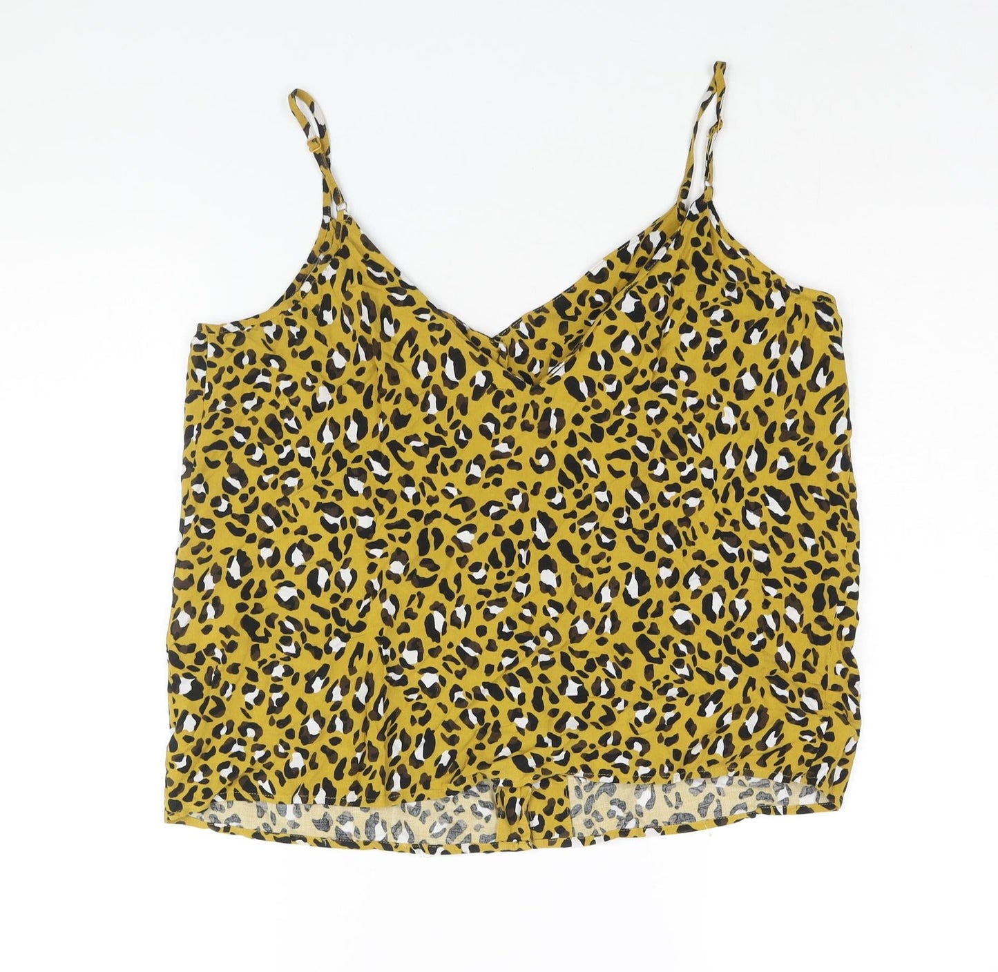 Warehouse Womens Yellow Animal Print Viscose Camisole Blouse Size 14 V-Neck - Leopard Print