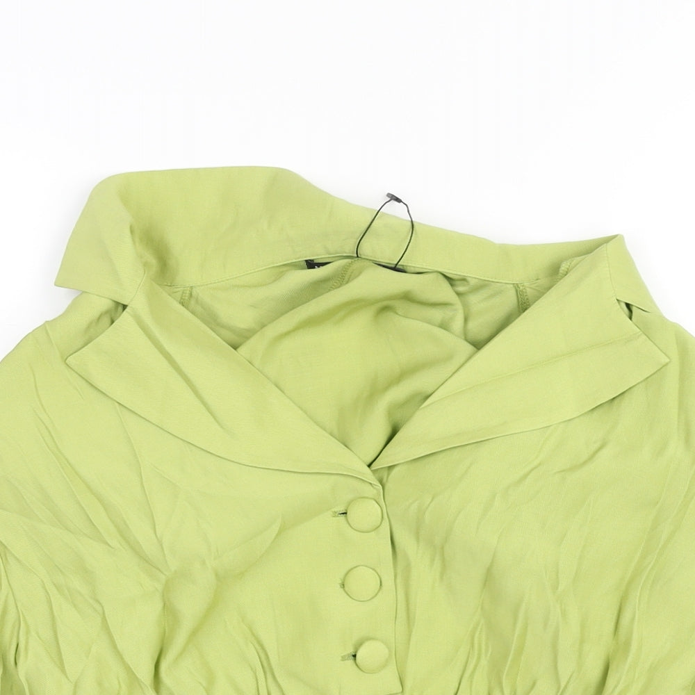 Nasty Gal Womens Green Polyester Basic Blouse Size 10 V-Neck - Shoulder Pads Tie Detail