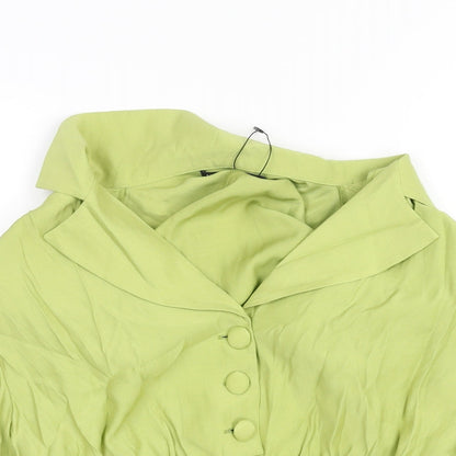 Nasty Gal Womens Green Polyester Basic Blouse Size 10 V-Neck - Shoulder Pads Tie Detail