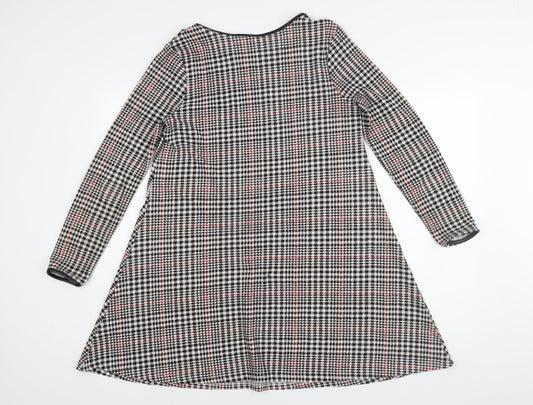 River Island Womens Black Houndstooth Polyester A-Line Size 10 Round Neck Pullover