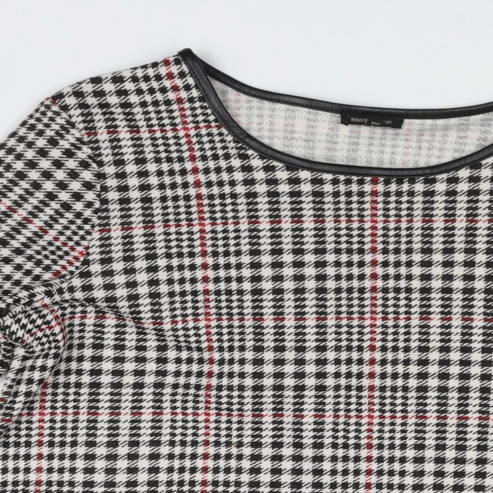 River Island Womens Black Houndstooth Polyester A-Line Size 10 Round Neck Pullover