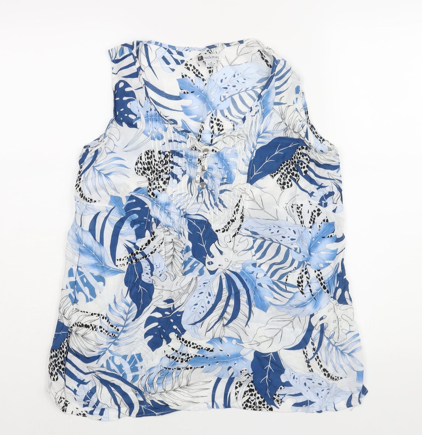 Rockmans Womens Blue Geometric Viscose Camisole Blouse Size 8 Scoop Neck - Leaf Print