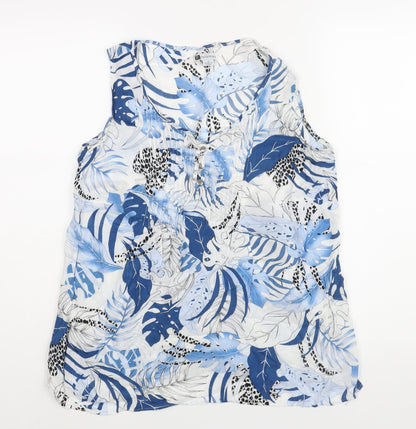Rockmans Womens Blue Geometric Viscose Camisole Blouse Size 8 Scoop Neck - Leaf Print