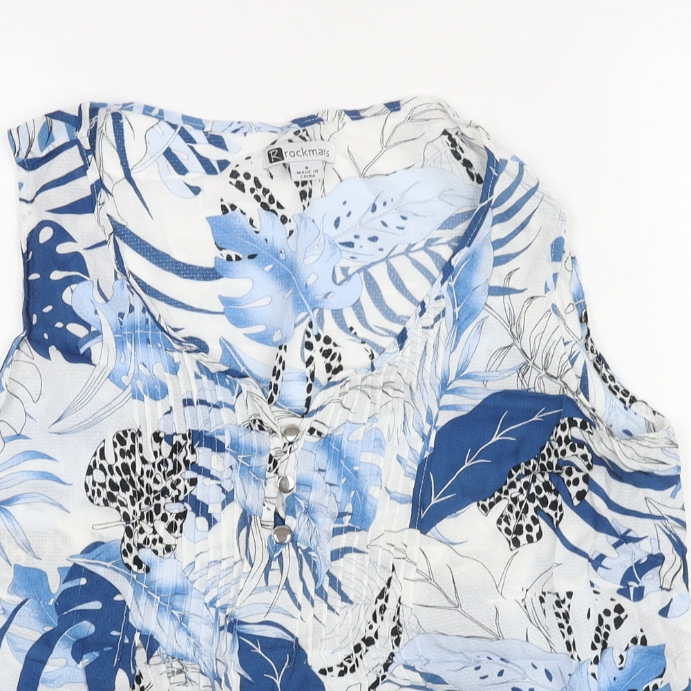 Rockmans Womens Blue Geometric Viscose Camisole Blouse Size 8 Scoop Neck - Leaf Print