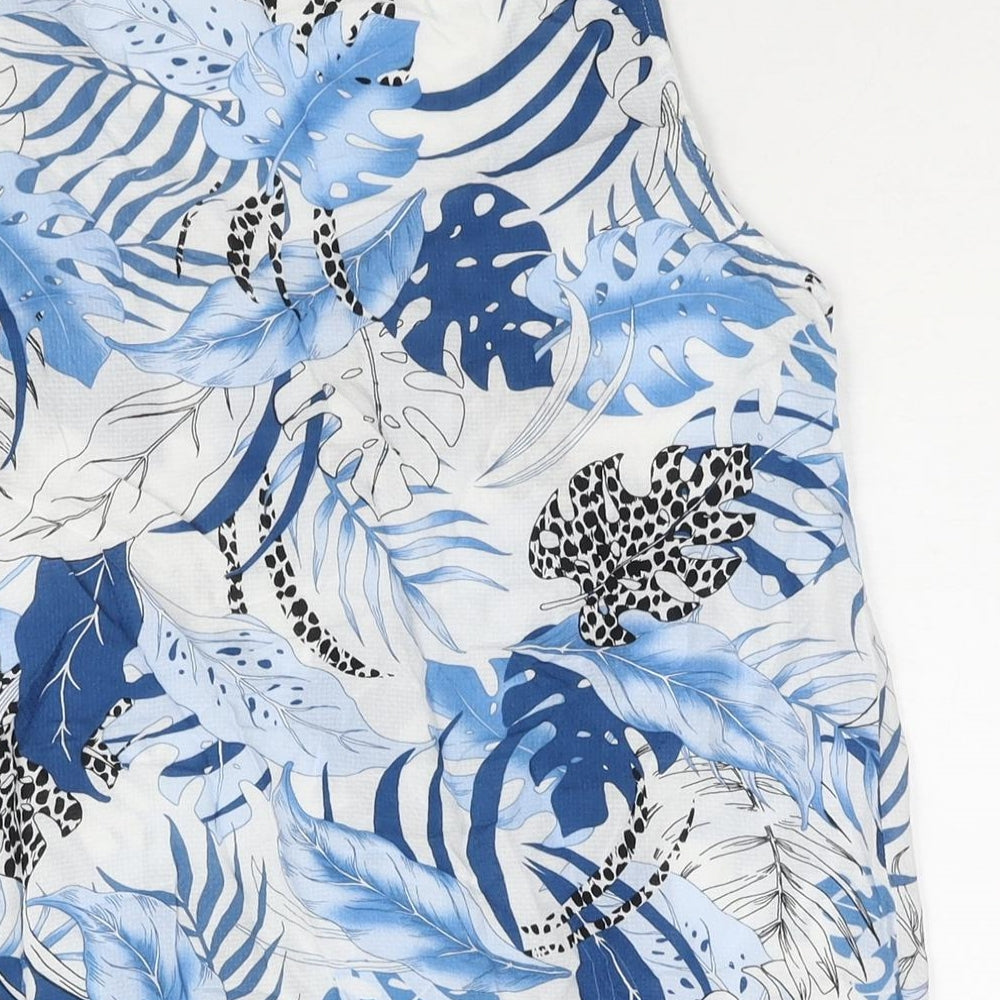 Rockmans Womens Blue Geometric Viscose Camisole Blouse Size 8 Scoop Neck - Leaf Print