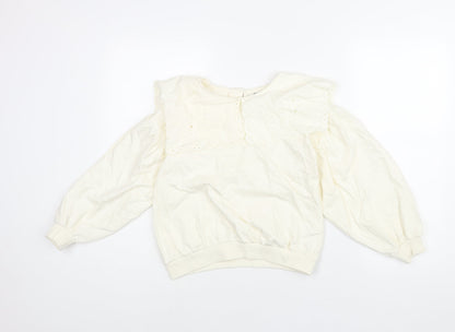 Juniors Girls Ivory Cotton Pullover Sweatshirt Size 10-11 Years Button