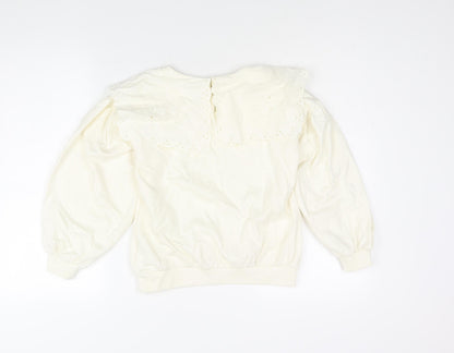 Juniors Girls Ivory Cotton Pullover Sweatshirt Size 10-11 Years Button